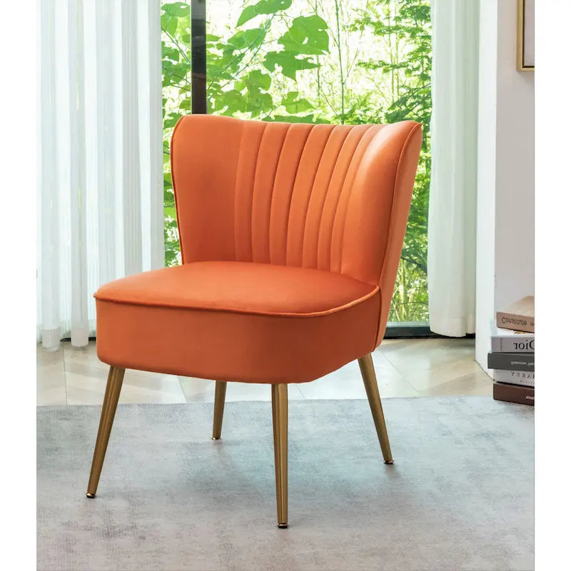 23.2" Wide Velvet Armless Accent Chair with Metal Legs, Mid-Century Modern Slipper Chair