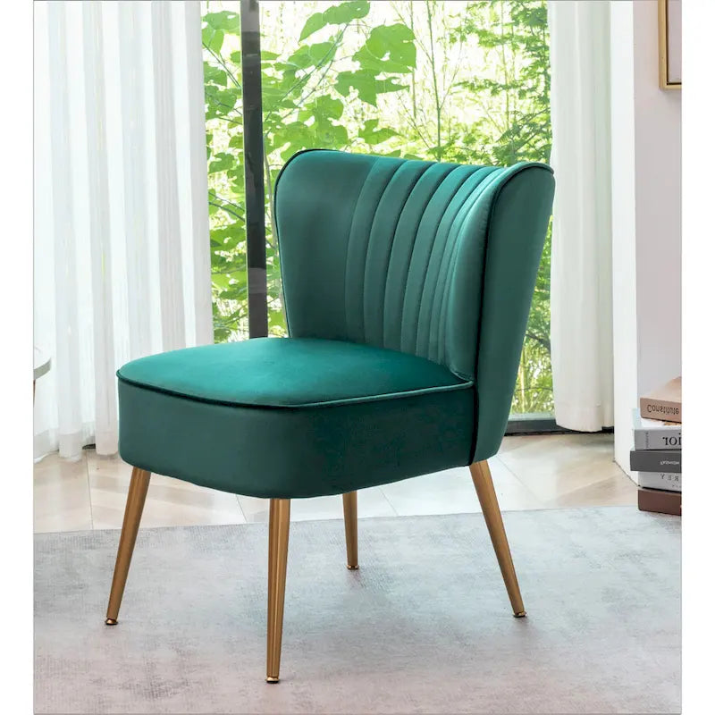 23.2" Wide Velvet Armless Accent Chair with Metal Legs, Mid-Century Modern Slipper Chair