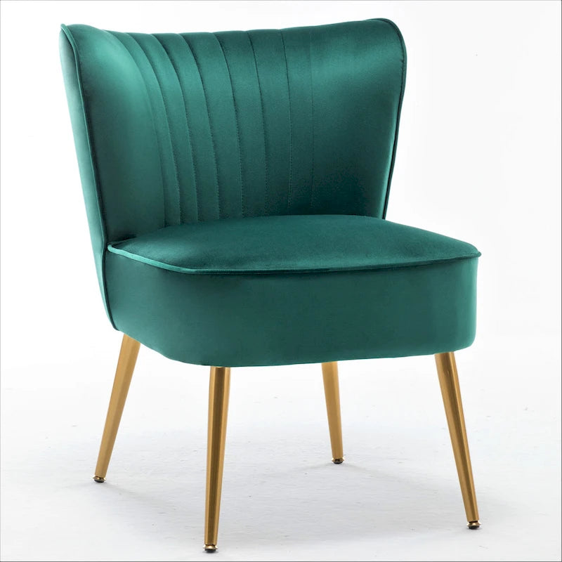 23.2" Wide Velvet Armless Accent Chair with Metal Legs, Mid-Century Modern Slipper Chair