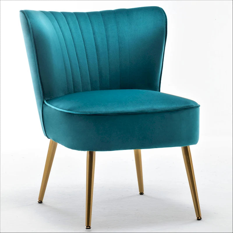 23.2" Wide Velvet Armless Accent Chair with Metal Legs, Mid-Century Modern Slipper Chair