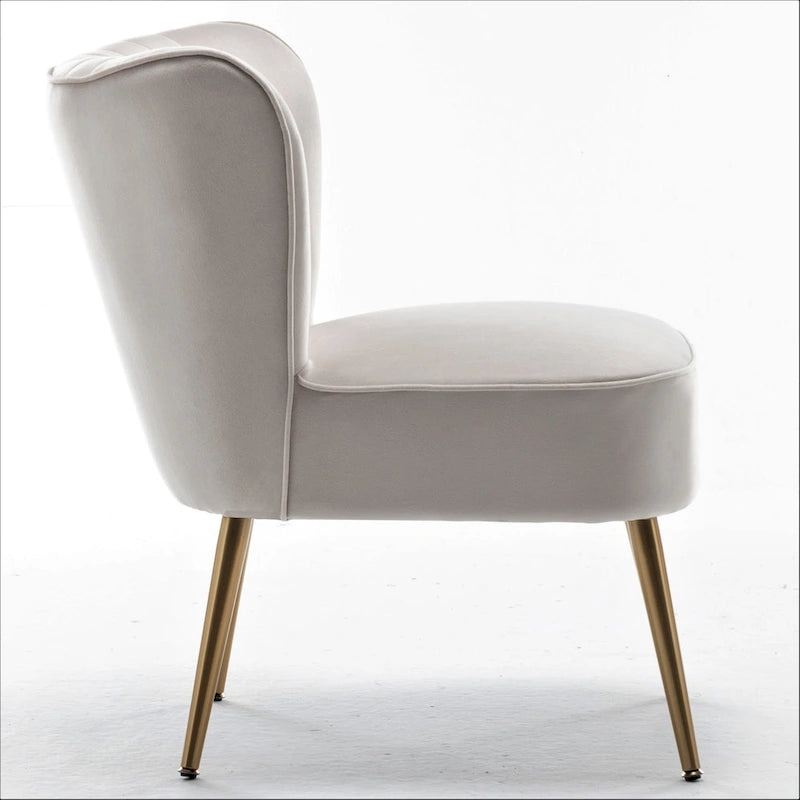 23.2" Wide Velvet Armless Accent Chair with Metal Legs, Mid-Century Modern Slipper Chair