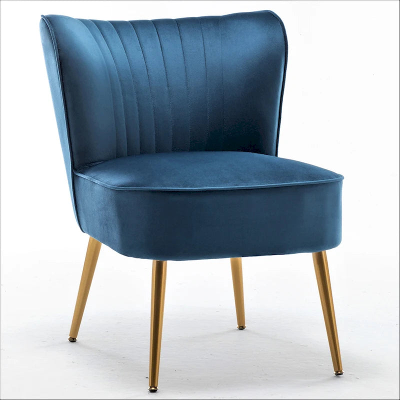 23.2" Wide Velvet Armless Accent Chair with Metal Legs, Mid-Century Modern Slipper Chair