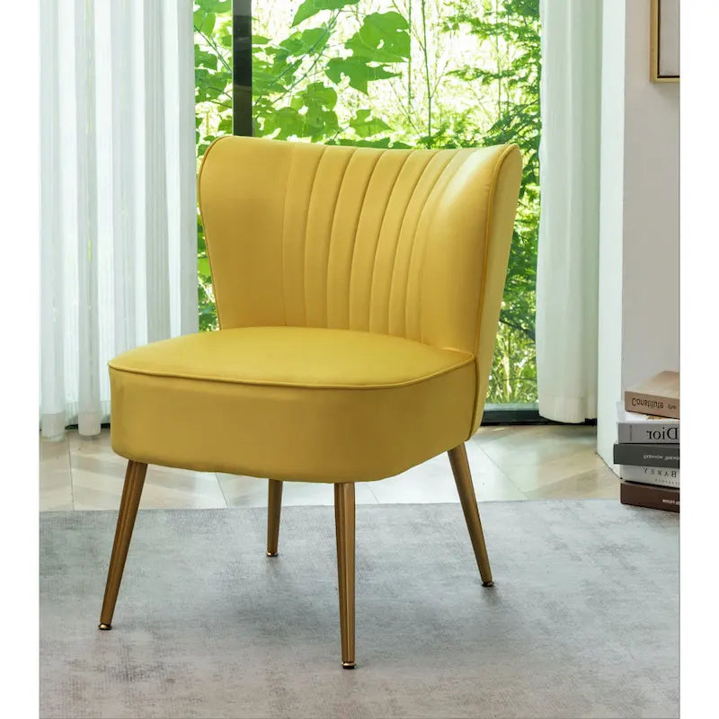 23.2" Wide Velvet Armless Accent Chair with Metal Legs, Mid-Century Modern Slipper Chair