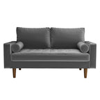 Mid-Century Modern Tufted Velvet Loveseat with Bolster Pillows, Wood Legs, Seats 2