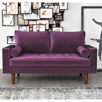 Mid-Century Modern Tufted Velvet Loveseat with Bolster Pillows, Wood Legs, Seats 2