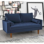 Mid-Century Modern Tufted Velvet Loveseat with Bolster Pillows, Wood Legs, Seats 2