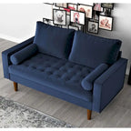 Mid-Century Modern Tufted Velvet Loveseat with Bolster Pillows, Wood Legs, Seats 2