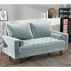 Mid-Century Modern Tufted Velvet Loveseat with Bolster Pillows, Wood Legs, Seats 2