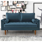 Mid-Century Modern Tufted Velvet Loveseat with Bolster Pillows, Wood Legs, Seats 2