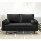 Mid-Century Modern Tufted Velvet Loveseat with Bolster Pillows, Wood Legs, Seats 2