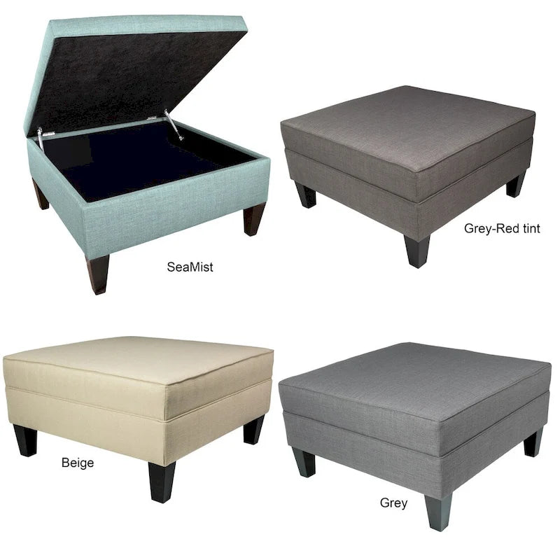 Square Storage Ottoman with Upholstered Welted Top, 34" x 34" x 19", Polyester Fabric