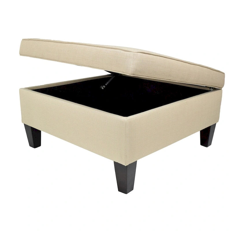 Square Storage Ottoman with Upholstered Welted Top, 34" x 34" x 19", Polyester Fabric