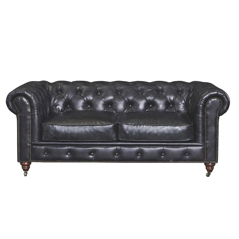 Chesterfield Loveseat Sofa, Tufted Upholstered 2-Seater, Available in Dark Brown, Chestnut, Black & Bark Brown