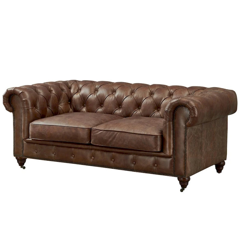 Chesterfield Loveseat Sofa, Tufted Upholstered 2-Seater, Available in Dark Brown, Chestnut, Black & Bark Brown