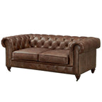 Chesterfield Loveseat Sofa, Tufted Upholstered 2-Seater, Available in Dark Brown, Chestnut, Black & Bark Brown