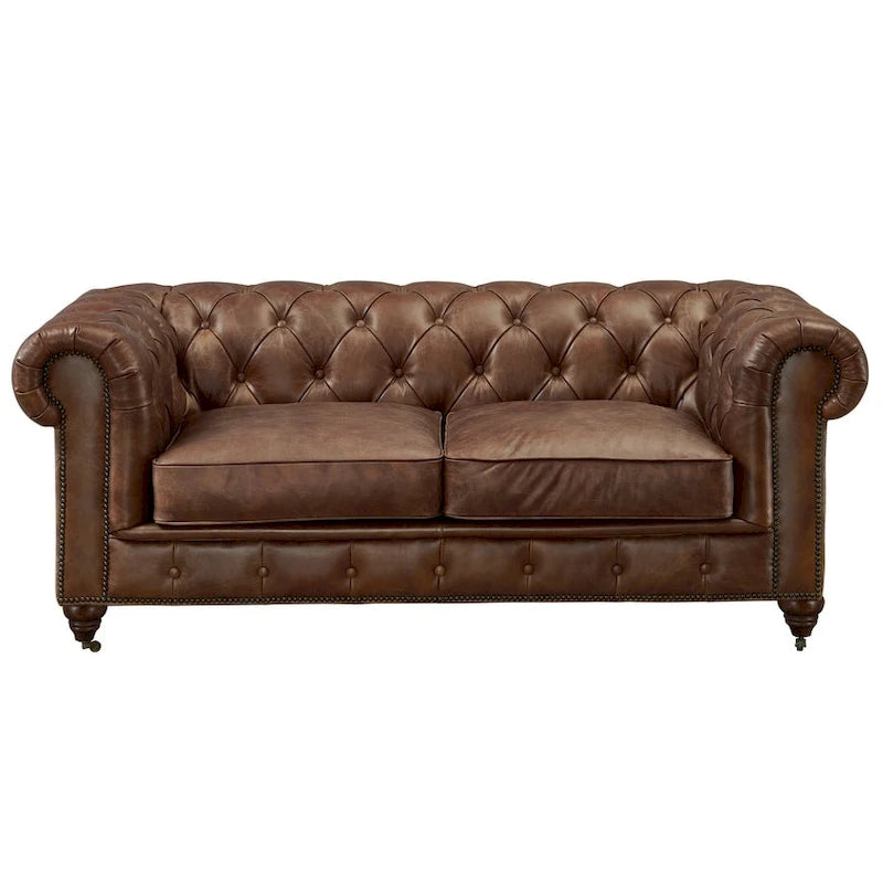 Chesterfield Loveseat Sofa, Tufted Upholstered 2-Seater, Available in Dark Brown, Chestnut, Black & Bark Brown