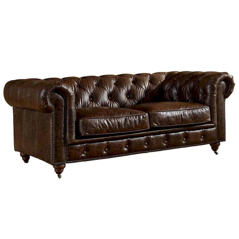 Chesterfield Loveseat Sofa, Tufted Upholstered 2-Seater, Available in Dark Brown, Chestnut, Black & Bark Brown