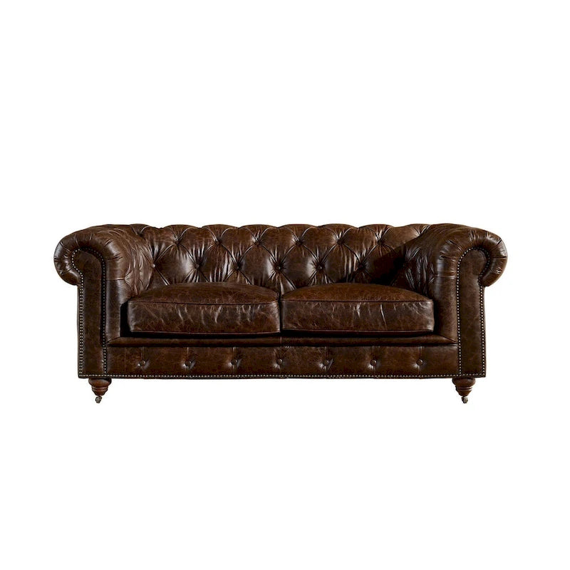 Chesterfield Loveseat Sofa, Tufted Upholstered 2-Seater, Available in Dark Brown, Chestnut, Black & Bark Brown