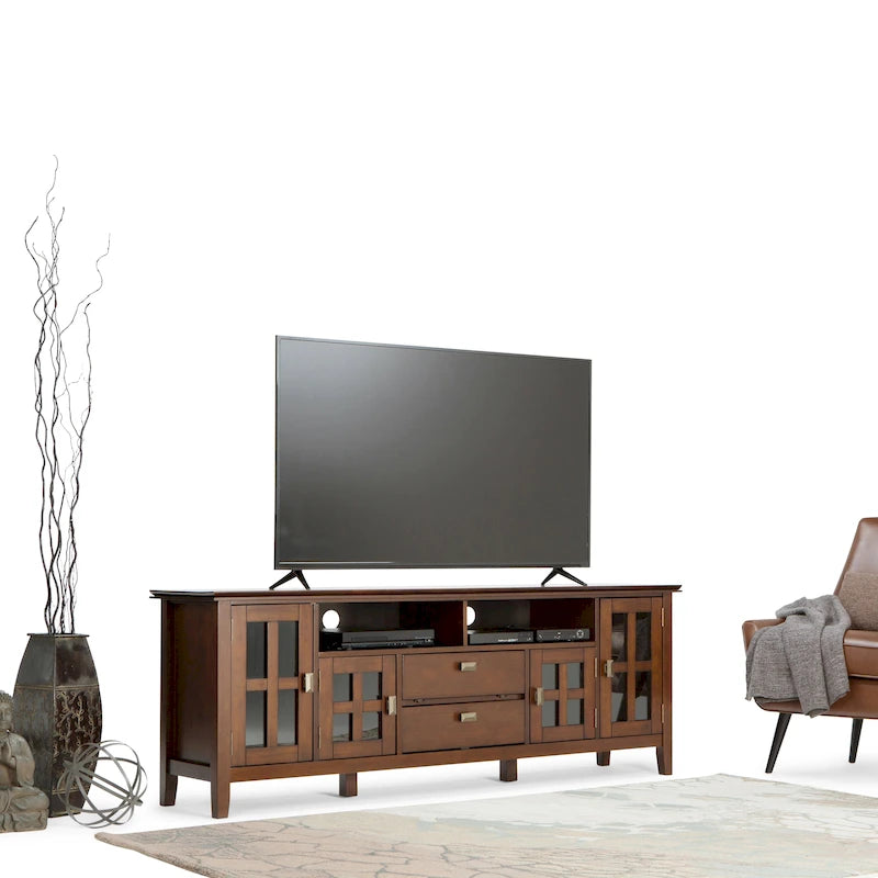 72" Solid Wood TV Stand for TVs up to 80 inch, Extra Wide Media Console with Storage