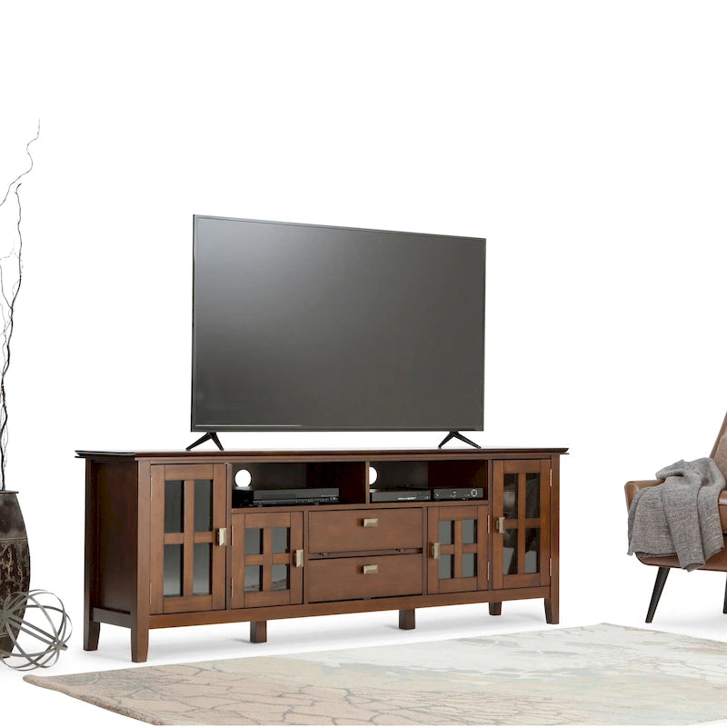 72" Solid Wood TV Stand for TVs up to 80 inch, Extra Wide Media Console with Storage