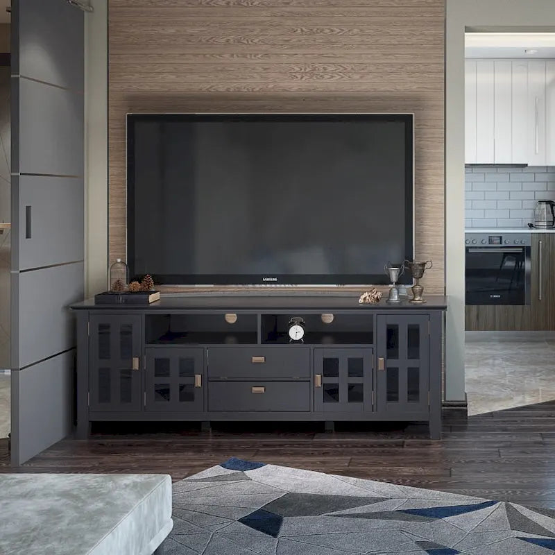 72" Solid Wood TV Stand for TVs up to 80 inch, Extra Wide Media Console with Storage
