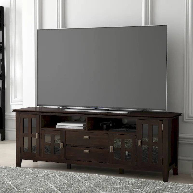 72" Solid Wood TV Stand for TVs up to 80 inch, Extra Wide Media Console with Storage