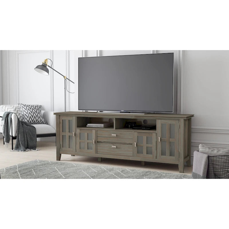 72" Solid Wood TV Stand for TVs up to 80 inch, Extra Wide Media Console with Storage