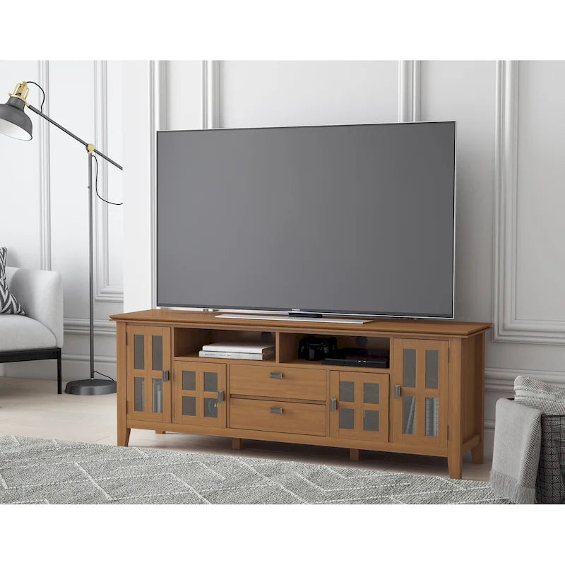 72" Solid Wood TV Stand for TVs up to 80 inch, Extra Wide Media Console with Storage