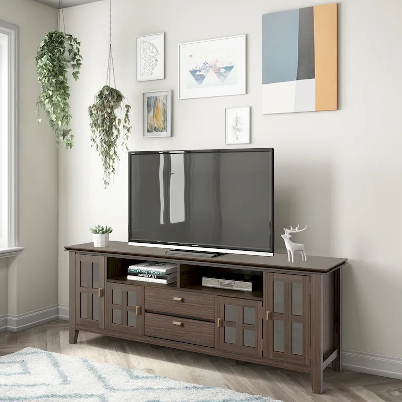 72" Solid Wood TV Stand for TVs up to 80 inch, Extra Wide Media Console with Storage