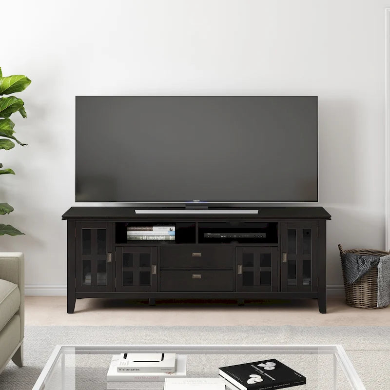 72" Solid Wood TV Stand for TVs up to 80 inch, Extra Wide Media Console with Storage