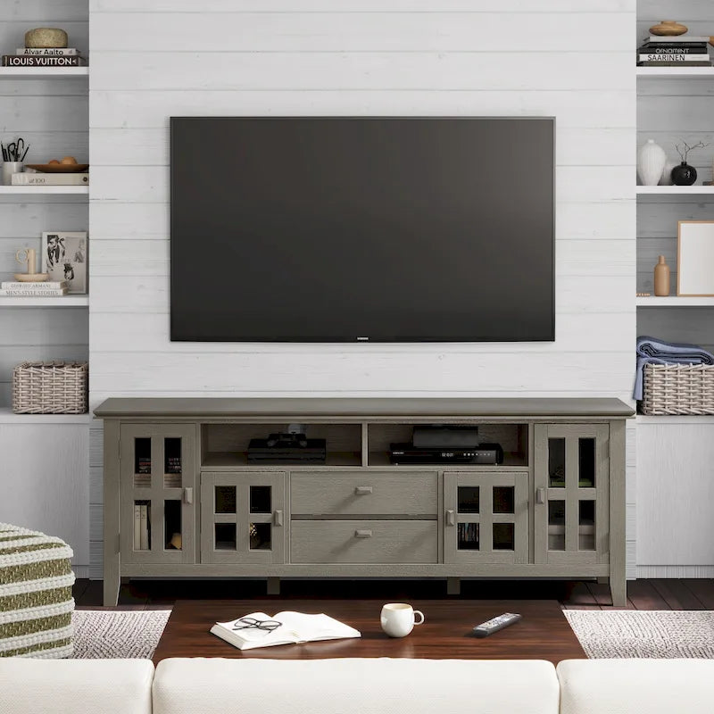 72" Solid Wood TV Stand for TVs up to 80 inch, Extra Wide Media Console with Storage