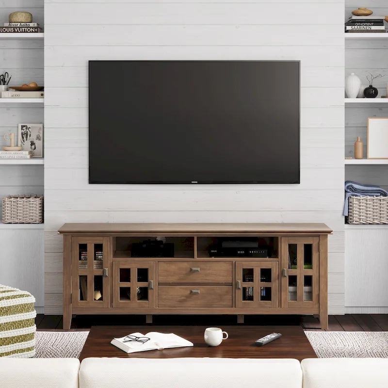 72" Solid Wood TV Stand for TVs up to 80 inch, Extra Wide Media Console with Storage