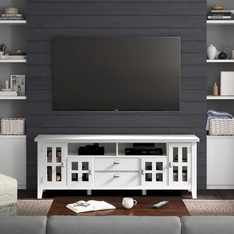 72" Solid Wood TV Stand for TVs up to 80 inch, Extra Wide Media Console with Storage