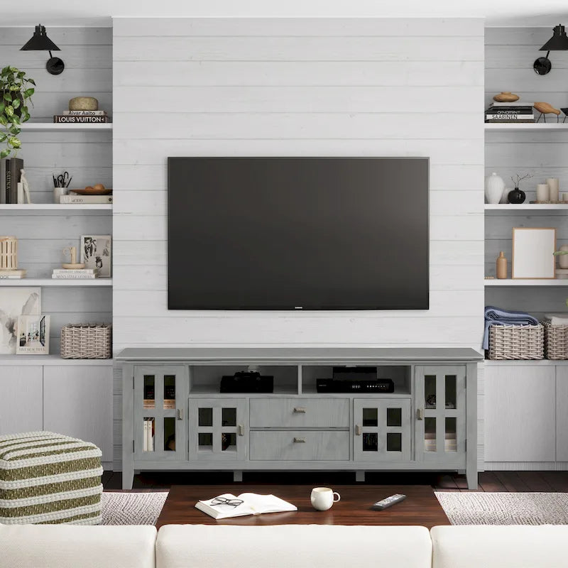 72" Solid Wood TV Stand for TVs up to 80 inch, Extra Wide Media Console with Storage