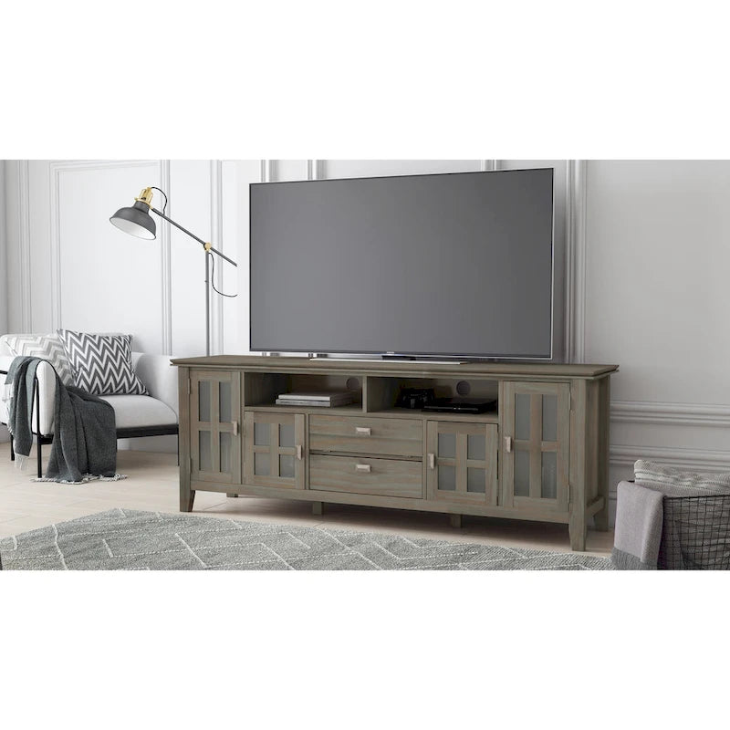 72" Solid Wood TV Stand for TVs up to 80 inch, Extra Wide Media Console with Storage