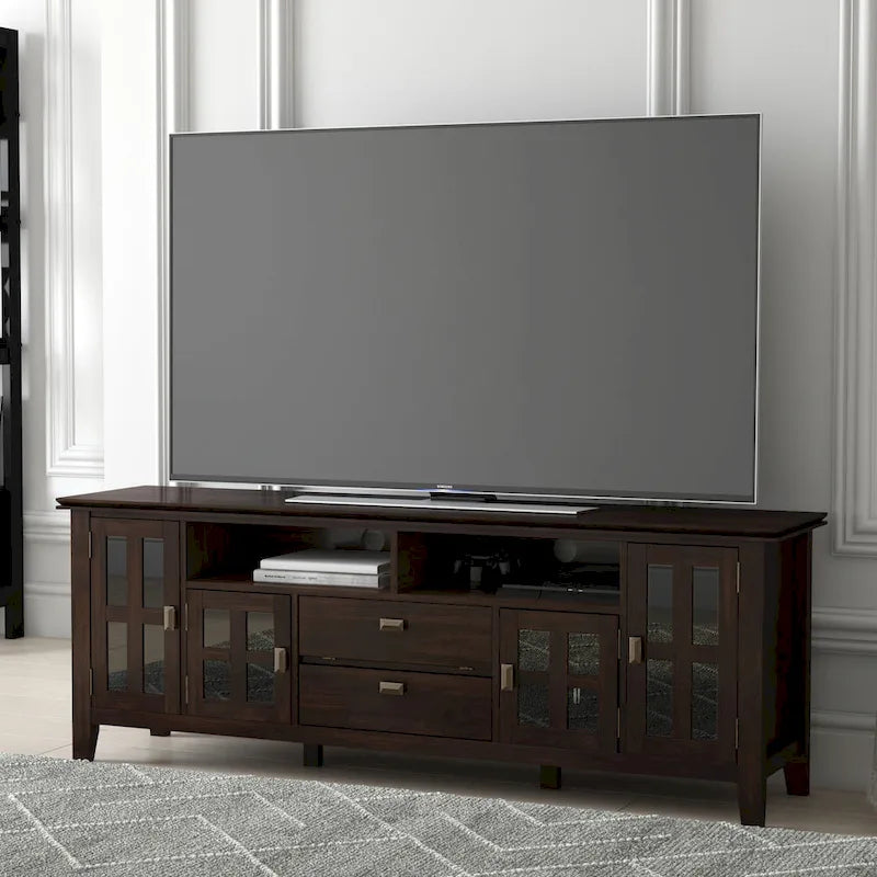 72" Solid Wood TV Stand for TVs up to 80 inch, Extra Wide Media Console with Storage