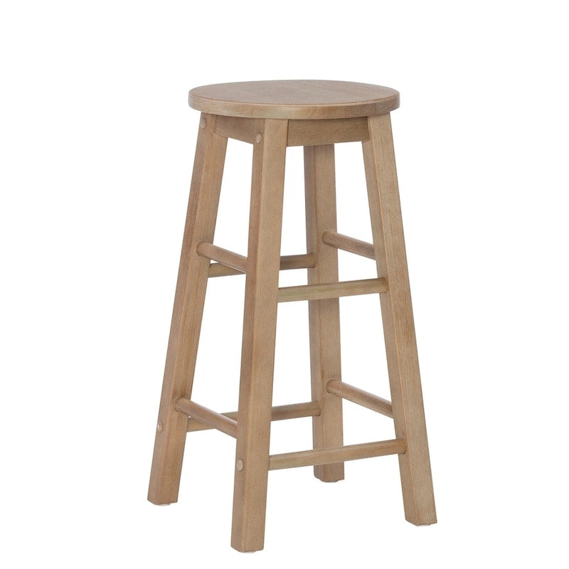 Backless Counter Height Stool, Solid Rubberwood, 24" Seat, 250 lb Capacity, Natural/Greywash/White