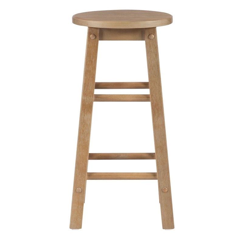 Backless Counter Height Stool, Solid Rubberwood, 24" Seat, 250 lb Capacity, Natural/Greywash/White