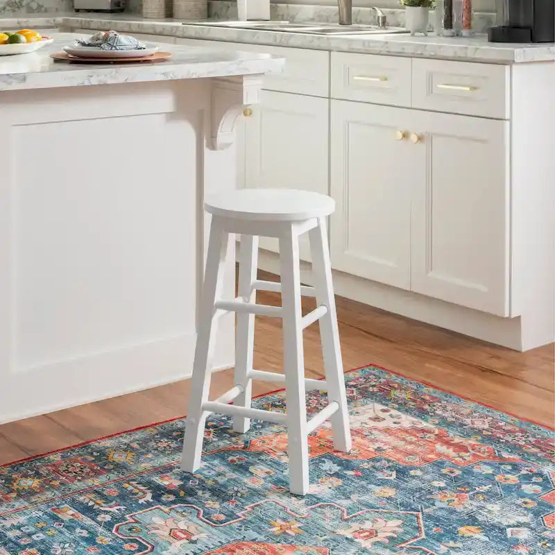 Backless Counter Height Stool, Solid Rubberwood, 24" Seat, 250 lb Capacity, Natural/Greywash/White