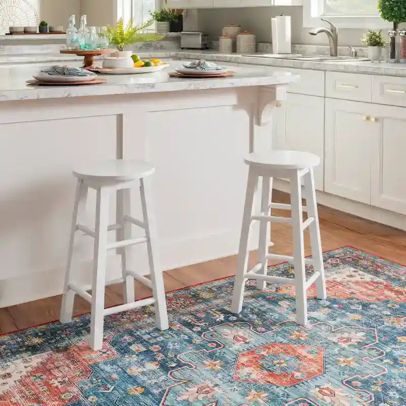 Backless Counter Height Stool, Solid Rubberwood, 24" Seat, 250 lb Capacity, Natural/Greywash/White