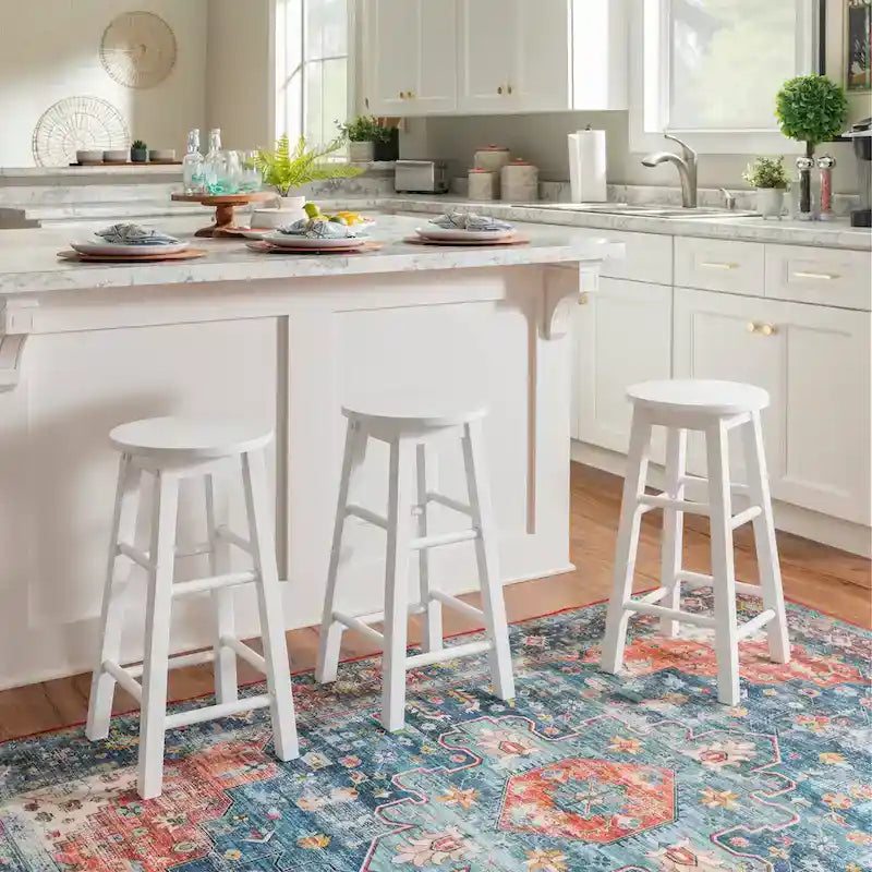 Backless Counter Height Stool, Solid Rubberwood, 24" Seat, 250 lb Capacity, Natural/Greywash/White