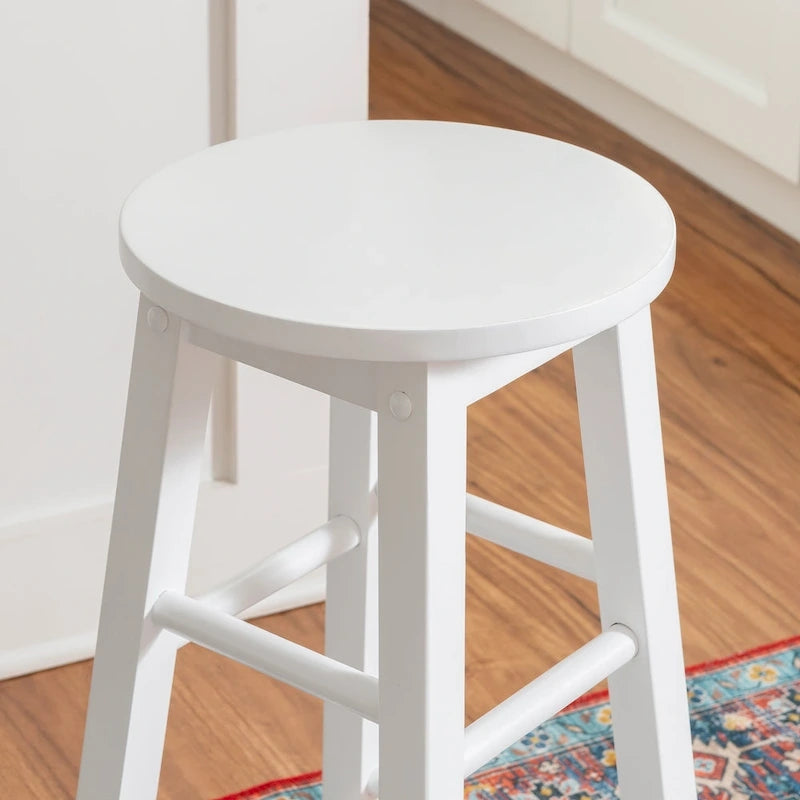 Backless Counter Height Stool, Solid Rubberwood, 24" Seat, 250 lb Capacity, Natural/Greywash/White