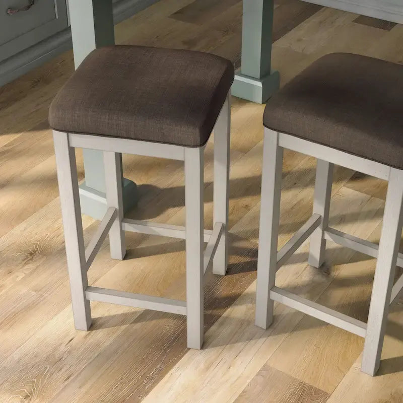 Farmhouse Counter Height Backless Stools Set of 2 - Antique White, Rubberwood Frame, 26" Seat Height