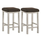 Farmhouse Counter Height Backless Stools Set of 2 - Antique White, Rubberwood Frame, 26" Seat Height