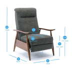 Mid-Century Push Back Recliner Chair with Wood Arms, Charcoal Polyester Fabric, 330 lb Capacity
