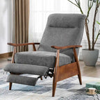 Mid-Century Push Back Recliner Chair with Wood Arms, Charcoal Polyester Fabric, 330 lb Capacity