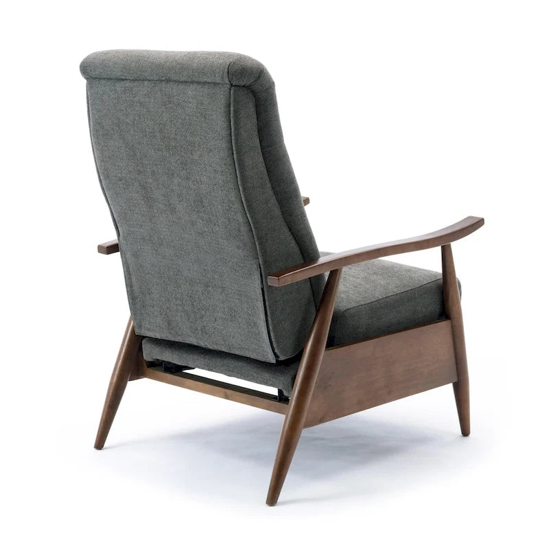 Mid-Century Push Back Recliner Chair with Wood Arms, Charcoal Polyester Fabric, 330 lb Capacity