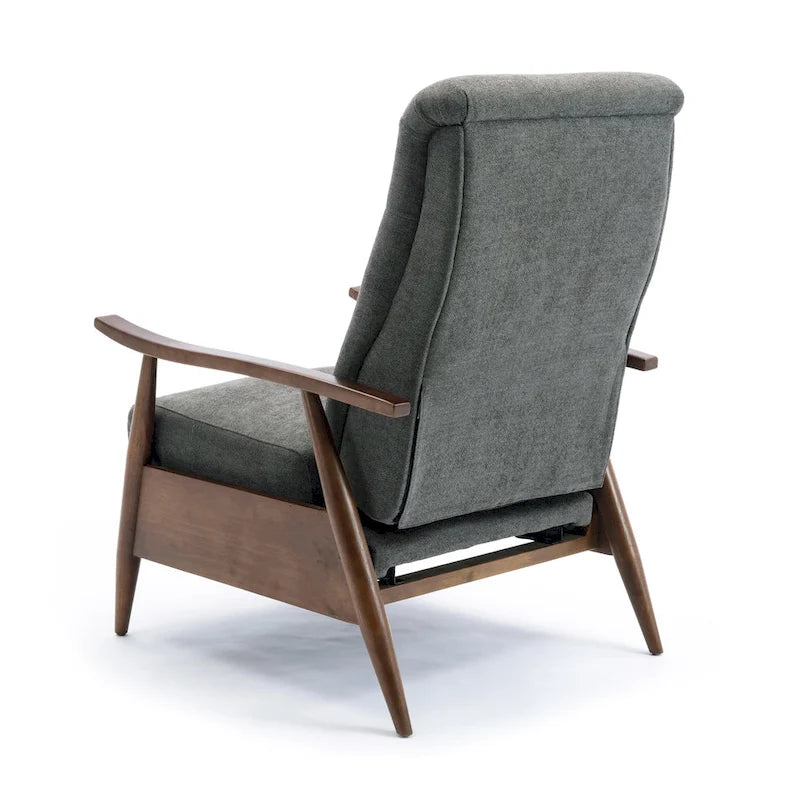 Mid-Century Push Back Recliner Chair with Wood Arms, Charcoal Polyester Fabric, 330 lb Capacity