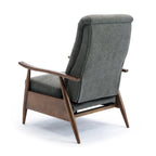Mid-Century Push Back Recliner Chair with Wood Arms, Charcoal Polyester Fabric, 330 lb Capacity