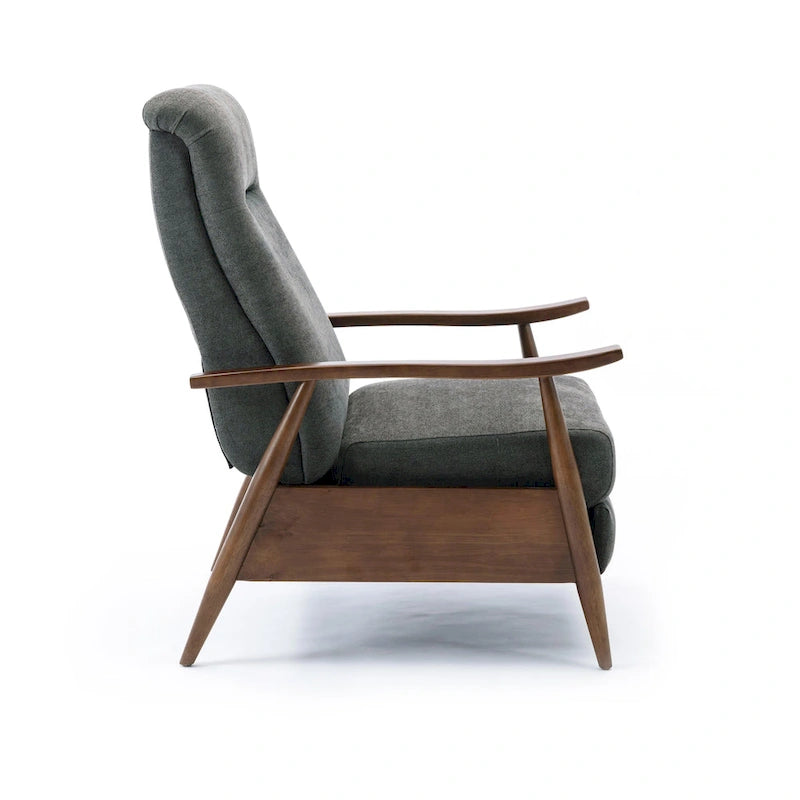 Mid-Century Push Back Recliner Chair with Wood Arms, Charcoal Polyester Fabric, 330 lb Capacity